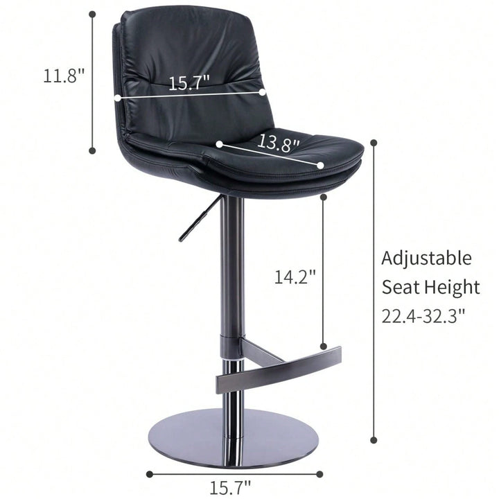 Adjustable Height Bar Stool - Leather Swivel Counter Stool With Backrest And Footrest - 21.7"-31.5" Kitchen Bar Stools - Image 3