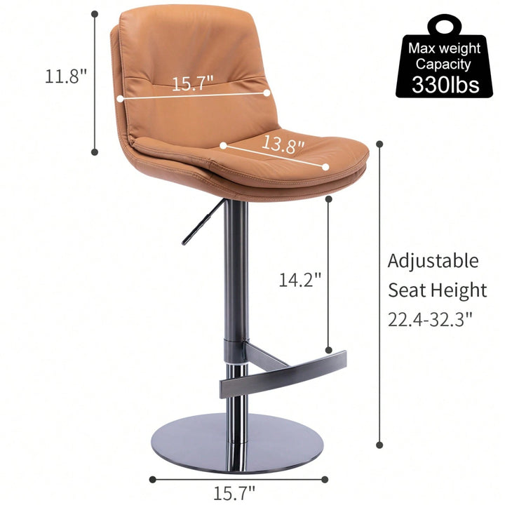 Adjustable Height Bar Stool - Leather Swivel Counter Stool With Backrest And Footrest - 21.7"-31.5" Kitchen Bar Stools - Image 9