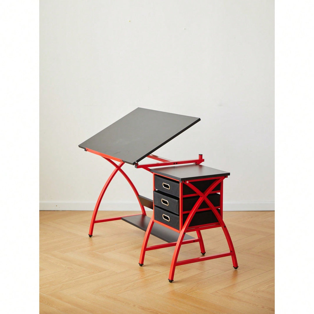 Adjustable Drafting Table with Stool and Crossed Legs - 3 Drawers and 0-75 Degree Tilt for Artists and Designers Image 9