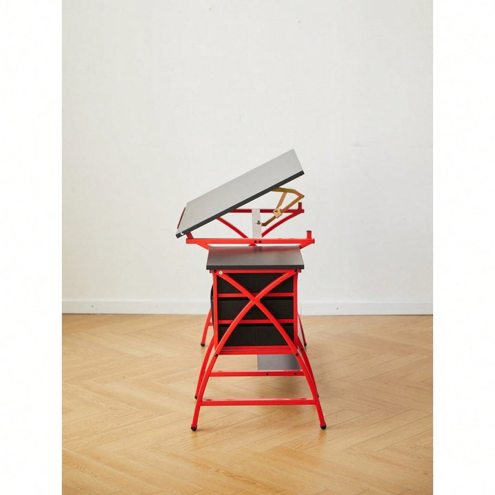 Adjustable Drafting Table with Stool and Crossed Legs - 3 Drawers and 0-75 Degree Tilt for Artists and Designers Image 11