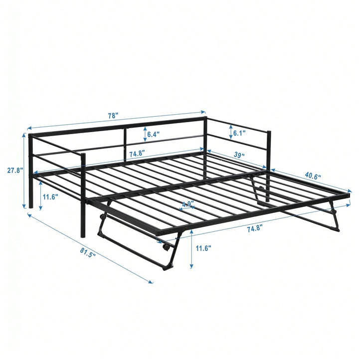 Adjustable Height Twin Daybed with Pop Up Trundle - Industrial Style Metal Frame for Bedroom and Living Room Image 3