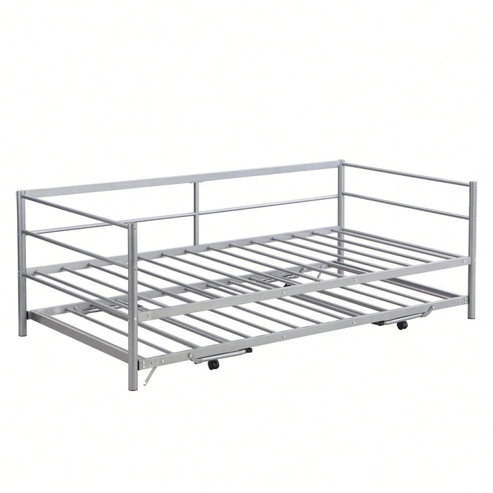 Adjustable Height Twin Daybed with Pop Up Trundle - Industrial Style Metal Frame for Bedroom and Living Room Image 5