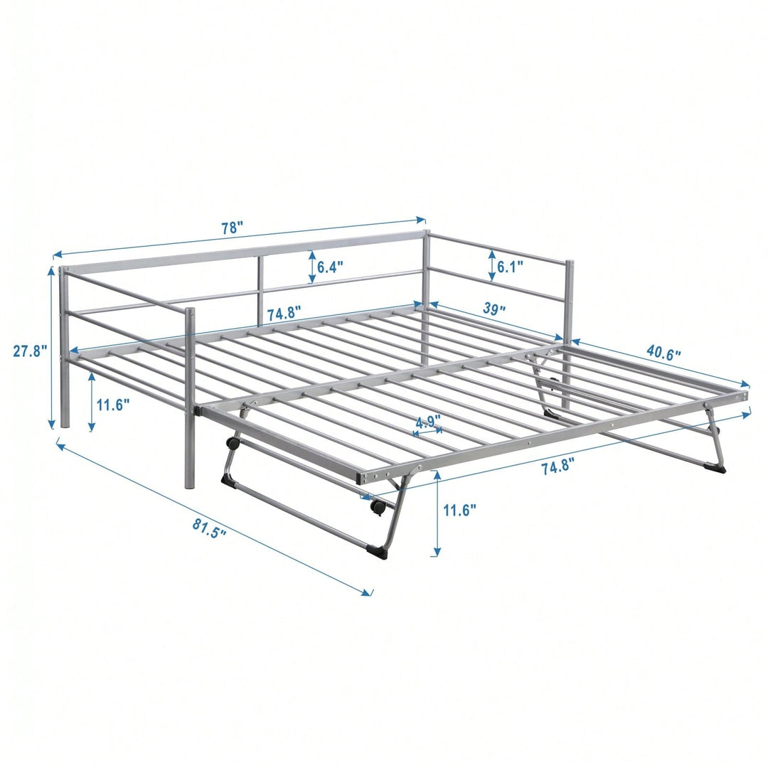 Adjustable Height Twin Daybed with Pop Up Trundle - Industrial Style Metal Frame for Bedroom and Living Room Image 8