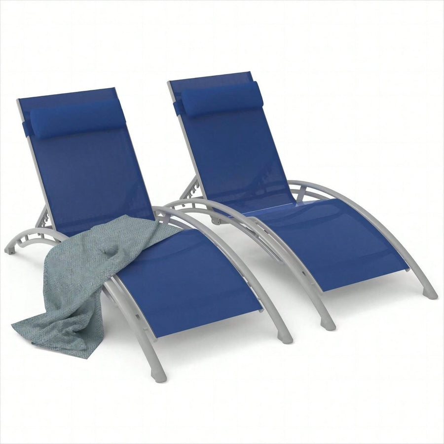 Adjustable Outdoor Chaise Lounge Set of 2 with Removable Pillows for Patio Beach Pool Sunbathing Image 1