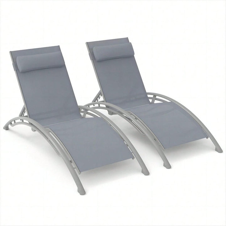 Adjustable Outdoor Chaise Lounge Set of 2 with Removable Pillows for Patio Beach Pool Sunbathing Image 3