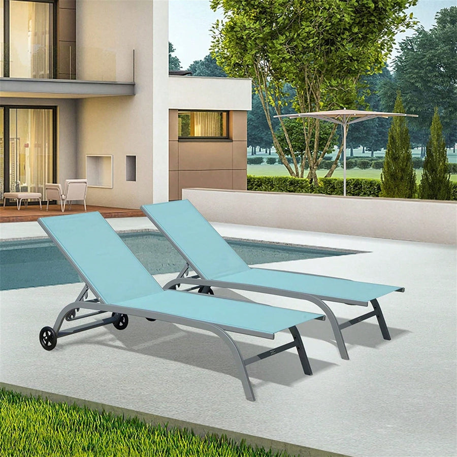 Adjustable Outdoor Lounge Chair Set with Wheels for Patio Beach Pool Deck Yard Image 1