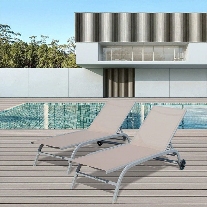 Adjustable Outdoor Lounge Chair Set with Wheels for Patio Beach Pool Deck Yard Image 3