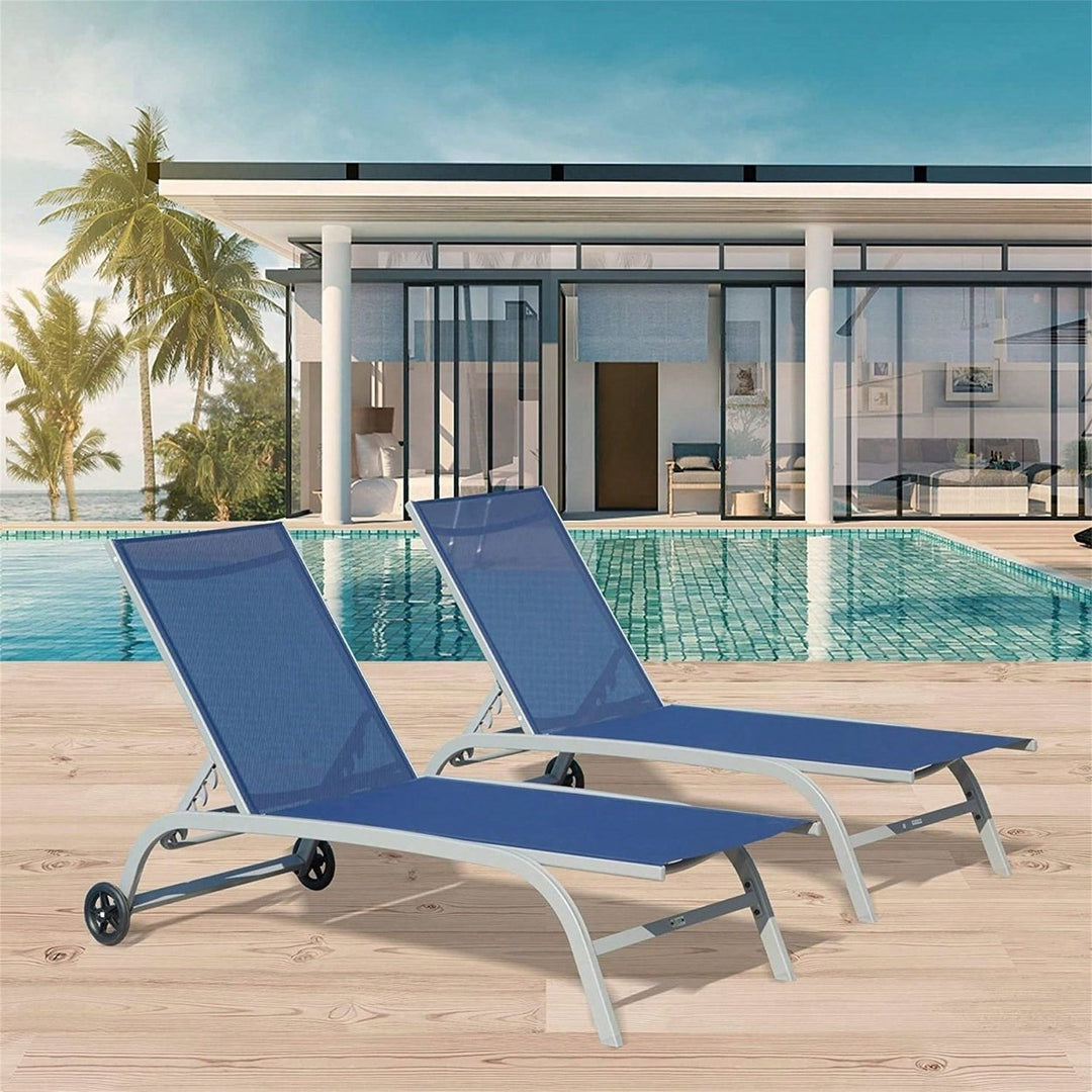 Adjustable Outdoor Lounge Chair Set with Wheels for Patio Beach Pool Deck Yard Image 4