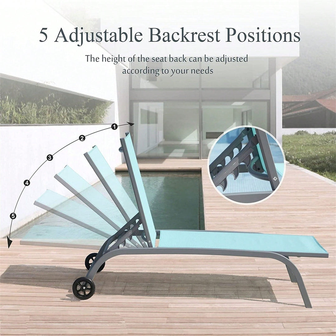 Adjustable Outdoor Lounge Chair Set with Wheels for Patio Beach Pool Deck Yard Image 7