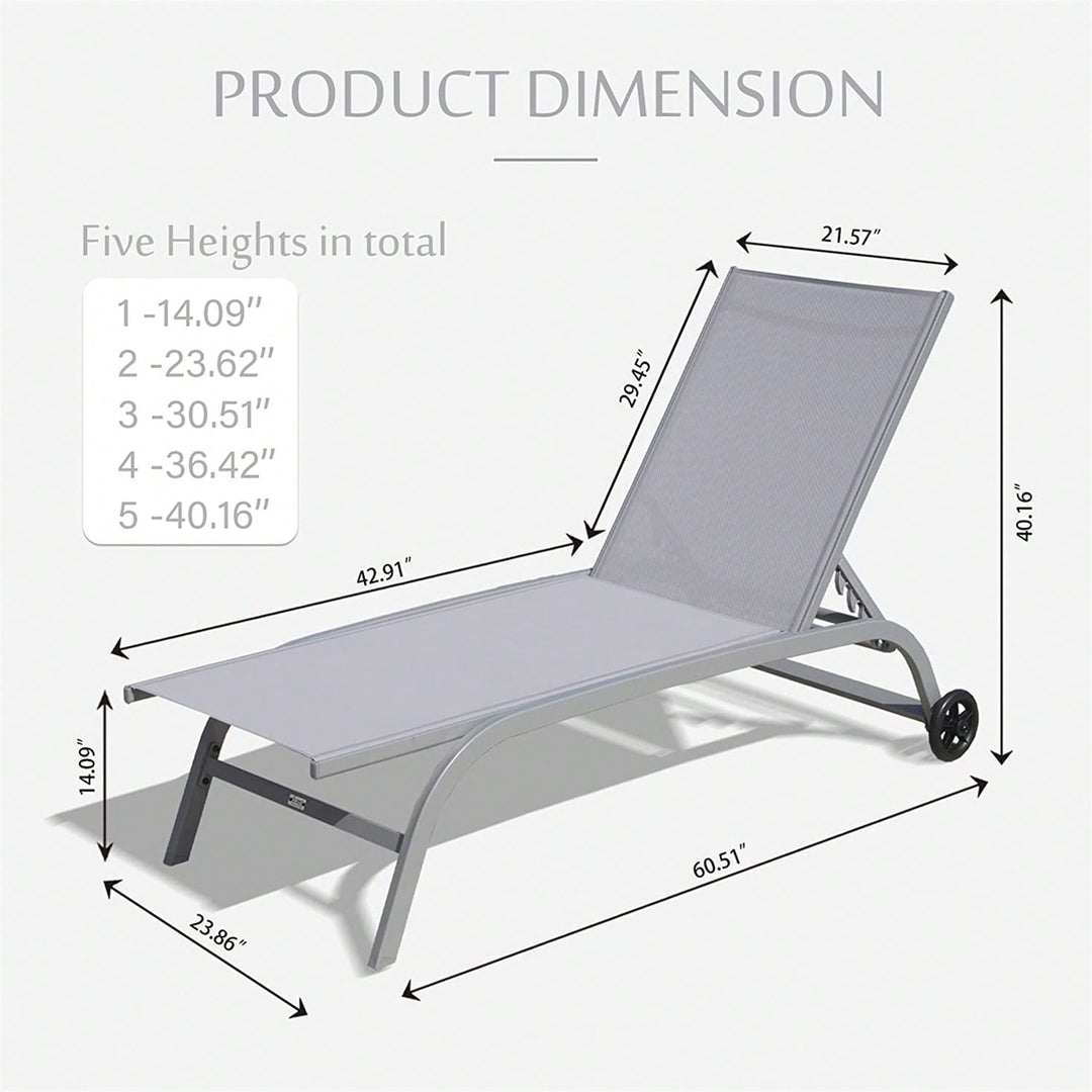 Adjustable Outdoor Lounge Chair Set with Wheels for Patio Beach Pool Deck Yard Image 10