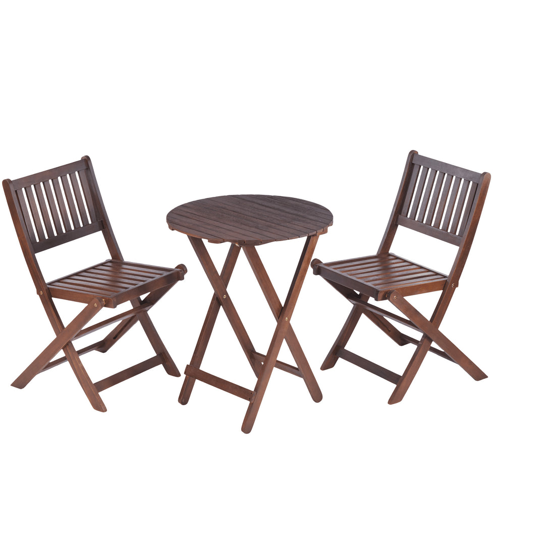 Acacia Wood 3-Piece Folding Bistro Set with Coffee Table and 2 Chairs for Garden Balcony Porch Image 4