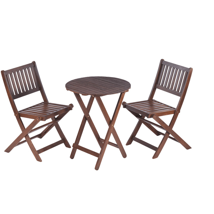 Acacia Wood 3-Piece Folding Bistro Set with Coffee Table and 2 Chairs for Garden Balcony Porch Image 4