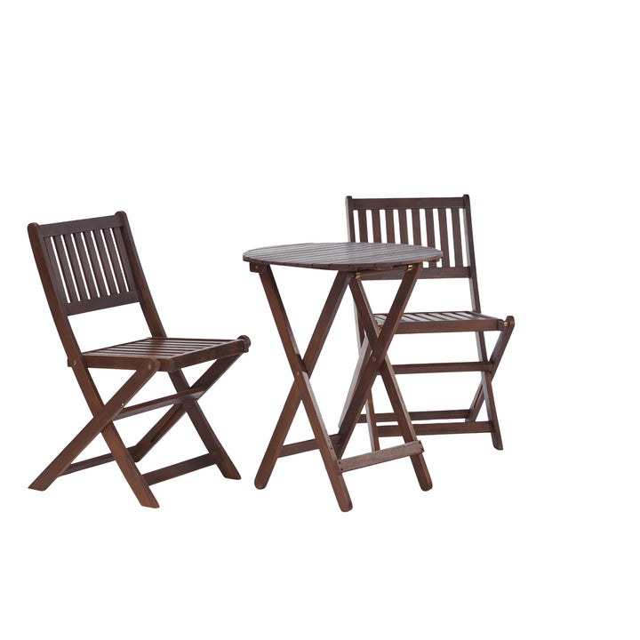 Acacia Wood 3-Piece Folding Bistro Set with Coffee Table and 2 Chairs for Garden Balcony Porch Image 5