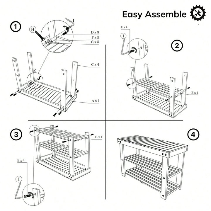 Acacia Wood 3 Tier Shoe Rack Bench Sturdy Storage Organizer for Entryway Bathroom Indoor Outdoor Use 200 LBS Capacity Image 7