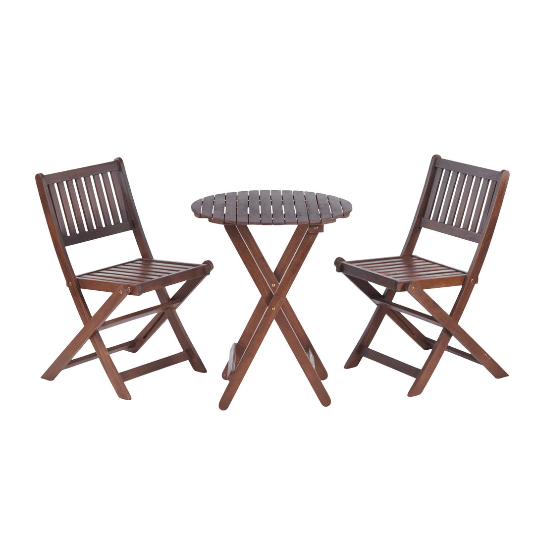 Acacia Wood 3-Piece Folding Bistro Set with Coffee Table and 2 Chairs for Garden Balcony Porch Image 6