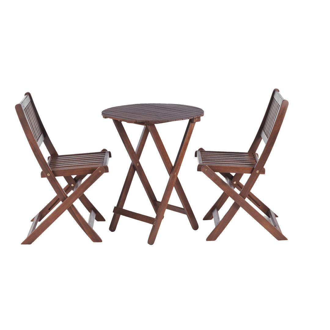 Acacia Wood 3-Piece Folding Bistro Set with Coffee Table and 2 Chairs for Garden Balcony Porch Image 7