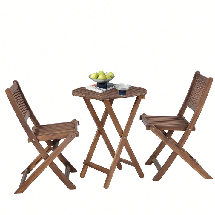 Acacia Wood 3-Piece Folding Bistro Set with Coffee Table and 2 Chairs for Garden Balcony Porch Image 8