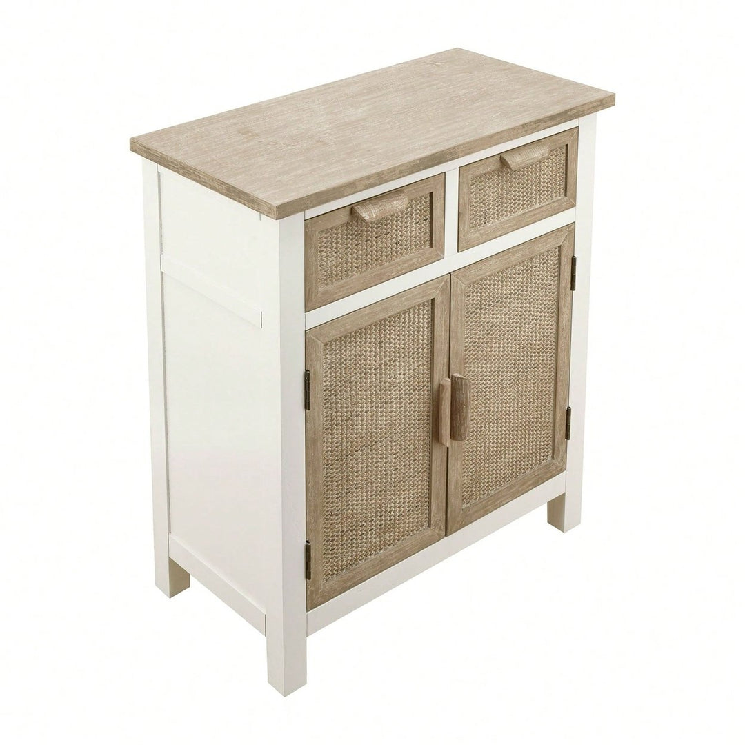 Accent Cabinet With 2 Drawers And 2 Doors, Multi-Tiered Storage Cabinet, Rustic White Finish Image 6