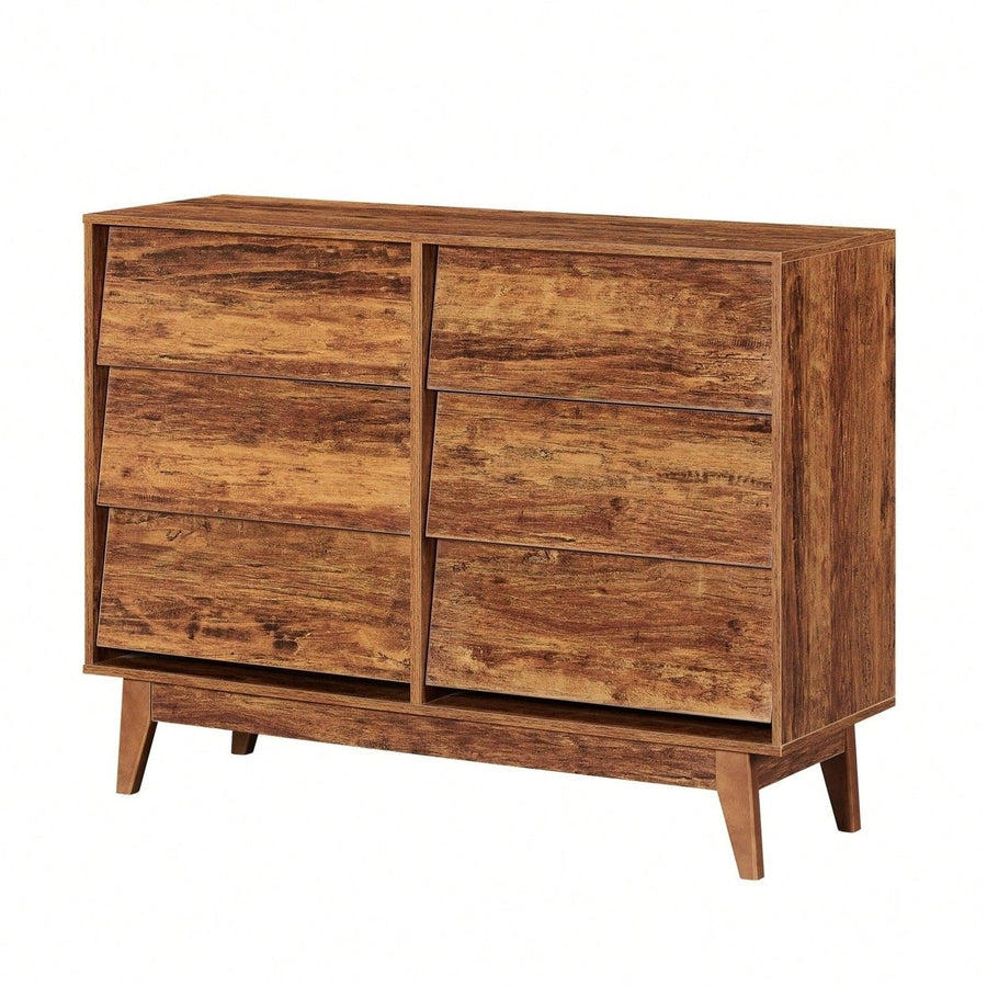 6 Drawer Double Dresser With Vintage-Style Bevel Design Image 1