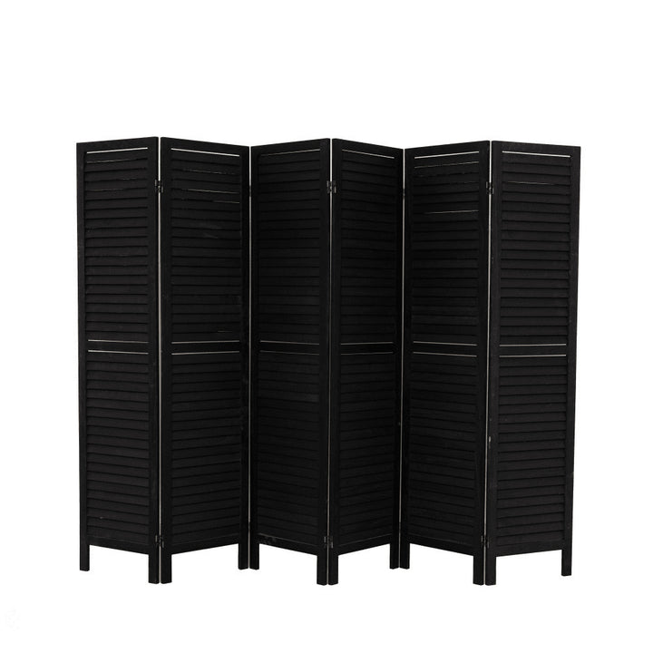 6 Panel Folding Room Divider Privacy Screen 5.6Ft Tall Freestanding Louvered Wood Divider For Home Office Restaurant Image 1