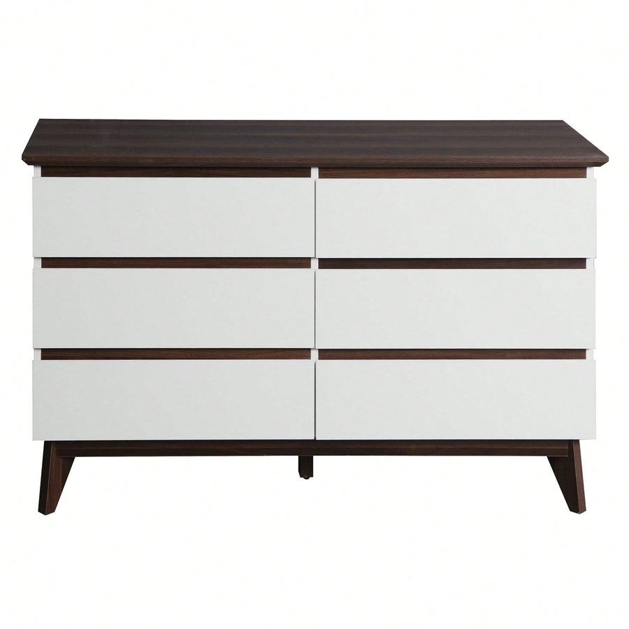 6-Drawer Double Dresser,Wide Drawers,White Dresser For Bedroom, Wood Storage Chest Of Drawers For Living Room Hallway Image 1