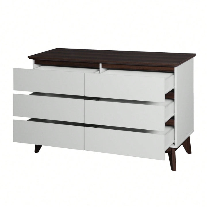 6-Drawer Double Dresser,Wide Drawers,White Dresser For Bedroom, Wood Storage Chest Of Drawers For Living Room Hallway Image 2