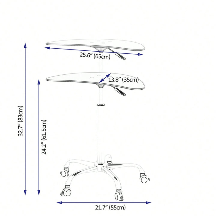 Adjustable Black Tempered Glass Rolling Desk Table with Lockable Wheels for Home Office 24.2 to 32.7 Inches Lightweight Image 5