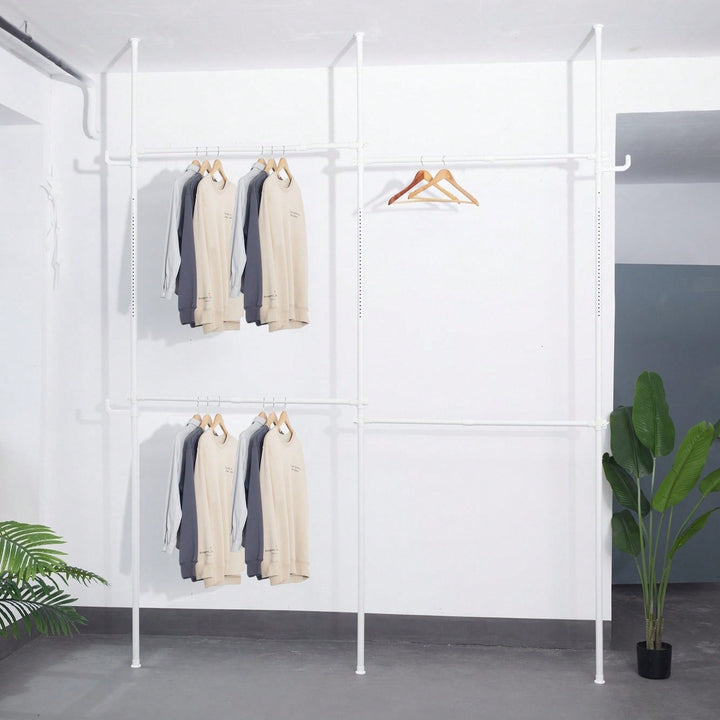 Adjustable Double Clothing Rack - Heavy-Duty 2-Tier Freestanding Closet System For Clothes Storage - White Image 1