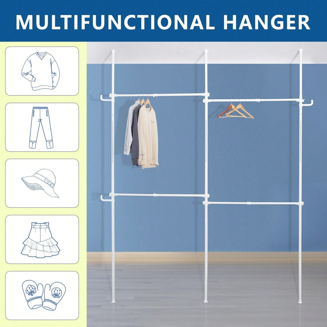 Adjustable Double Clothing Rack - Heavy-Duty 2-Tier Freestanding Closet System For Clothes Storage - White Image 4