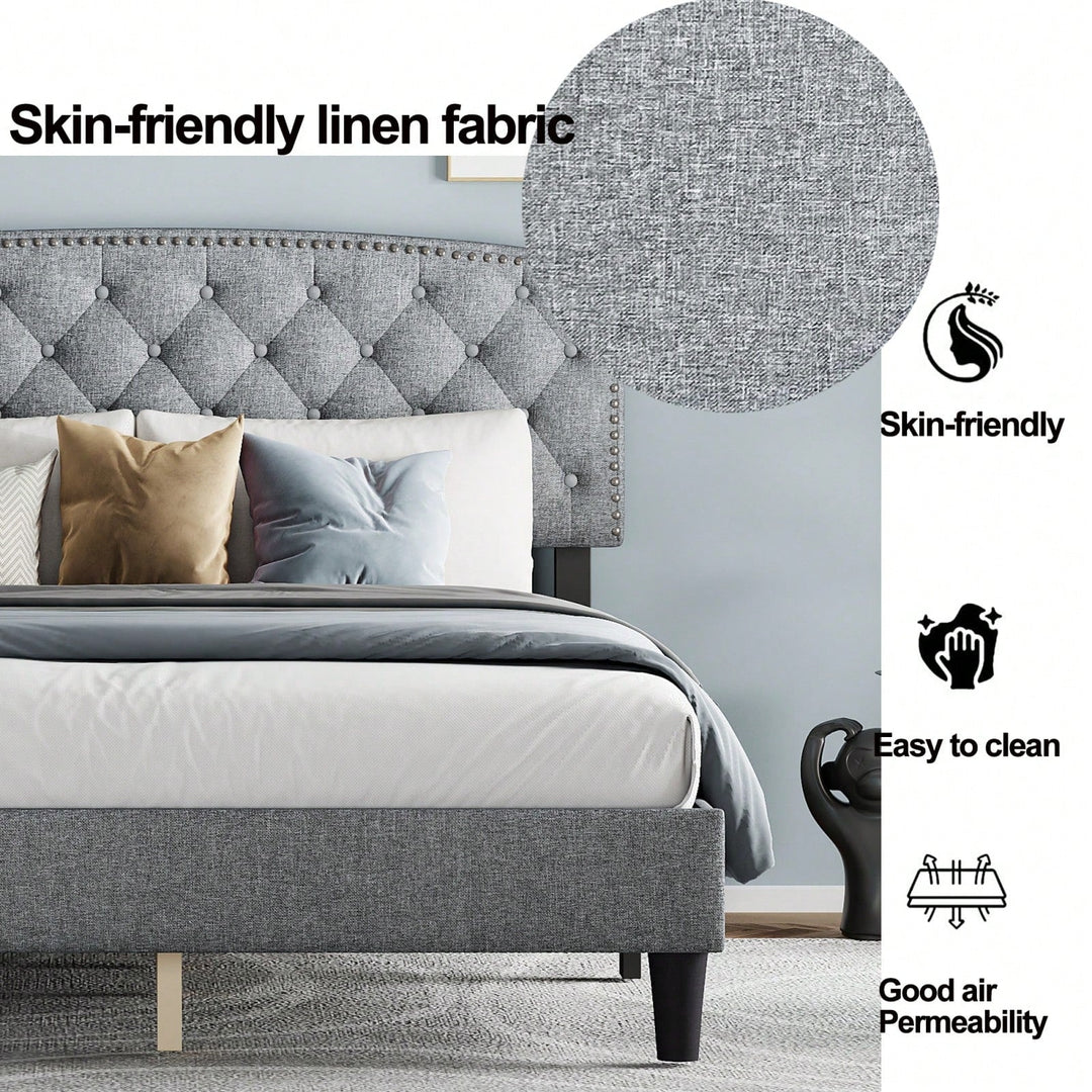 Adjustable Headboard With Fine Linen Upholstery And Button Tufting For Bedroom, Wave Top Image 5