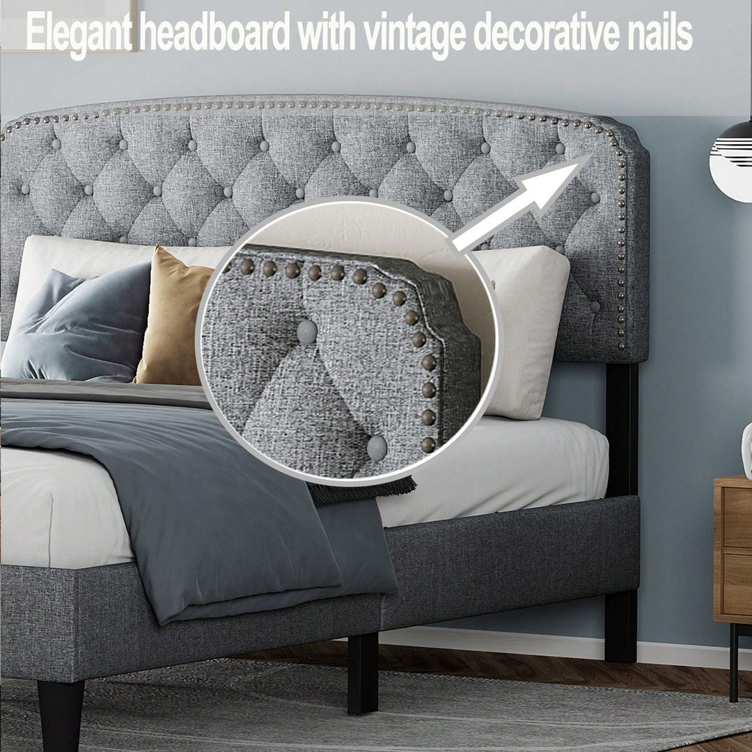 Adjustable Headboard With Fine Linen Upholstery And Button Tufting For Bedroom, Wave Top Image 6