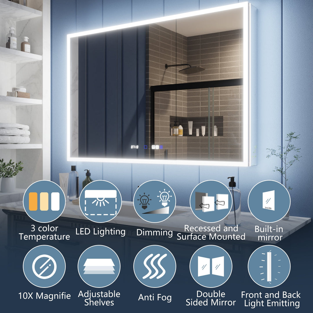 Illusion 48x32 LED Lighted Medicine Cabinet with Magnifiers and USB Ports Image 5