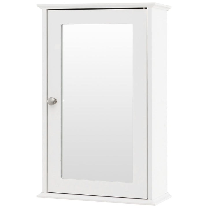 Bathroom Wall Medicine Cabinet Single Mirror Door Cupboard Storage Wood Shelf White Image 10