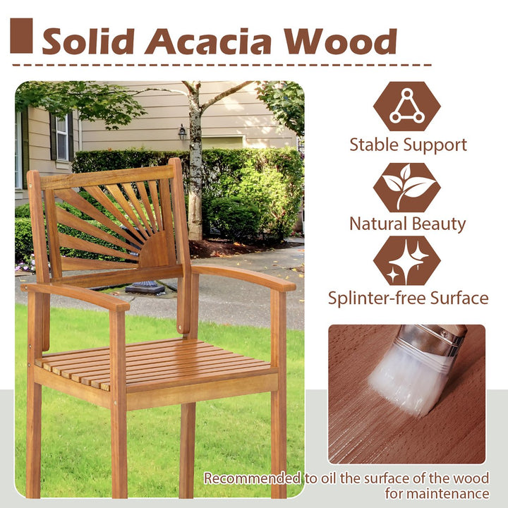 Set of 2 Outdoor Acacia Wood Bar Stools Bar Height Patio Chairs w/ Backrests Image 8