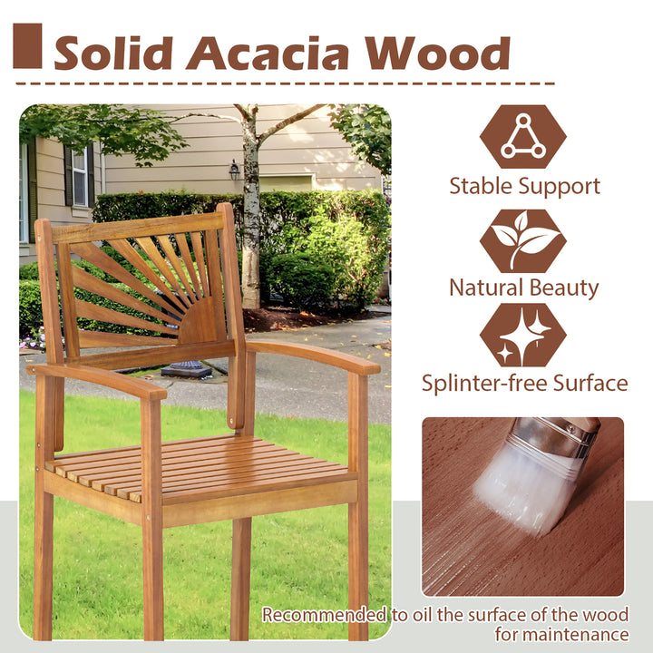 Set of 4 Outdoor Acacia Wood Bar Stools Bar Height Patio Chairs w/ Backrests Image 8