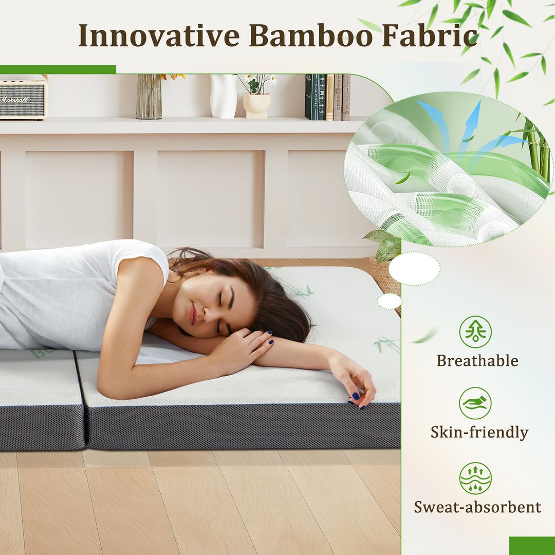 Tri-fold Foam Mattress 4 Inch Thick Folding Mattress w/ Washable Bamboo Fiber Cover Image 7