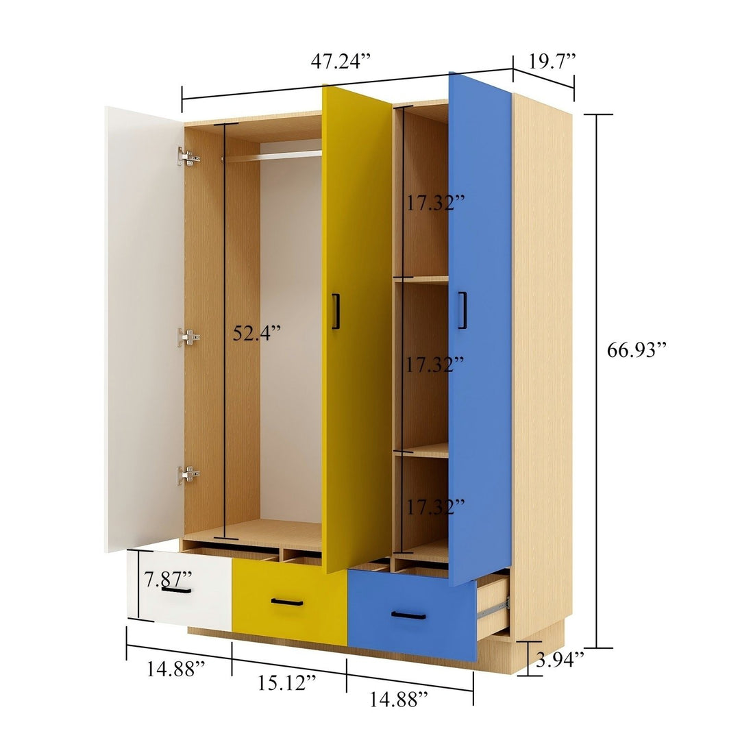 Armoire Wardrobe Closet, Wardrobe Closet with 3 Drawers, Wardrobe Closet with 3 Doors for Bedroom Image 2