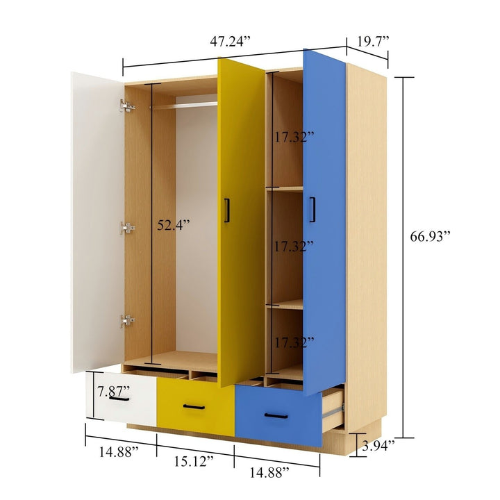 Armoire Wardrobe Closet, Wardrobe Closet with 3 Drawers, Wardrobe Closet with 3 Doors for Bedroom Image 2