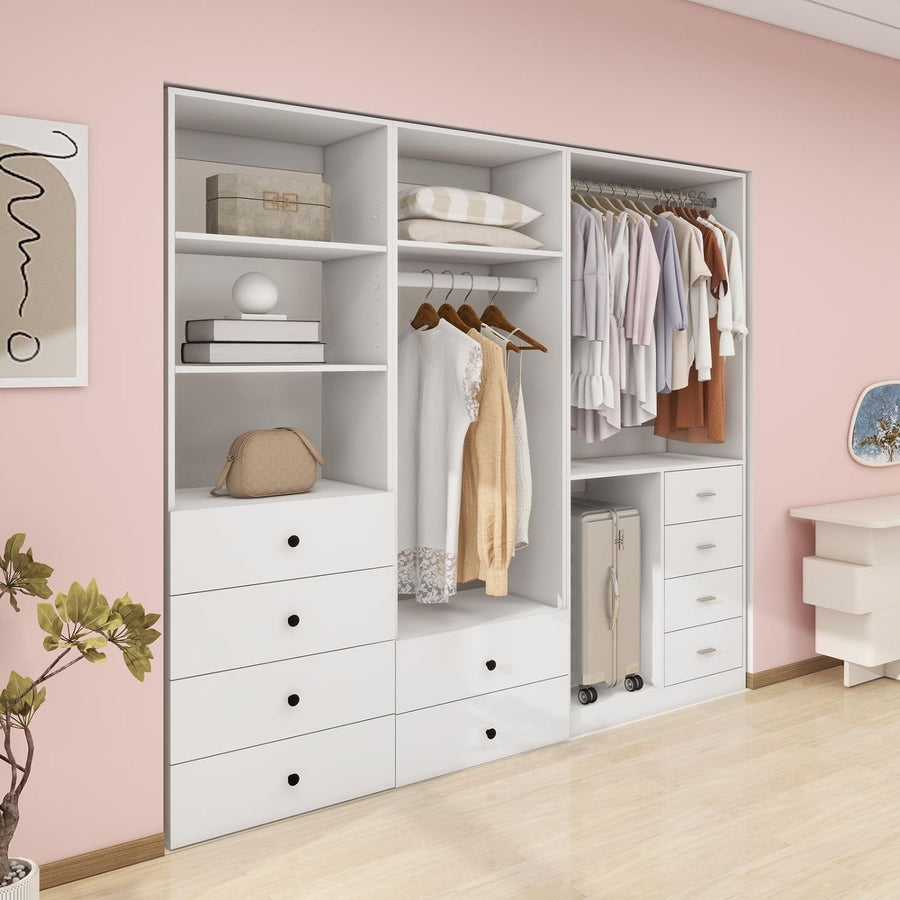 Closet System, Wood Closet System with 10 Drawers, Closet with 2 Hanging Rods for Bedroom Image 1