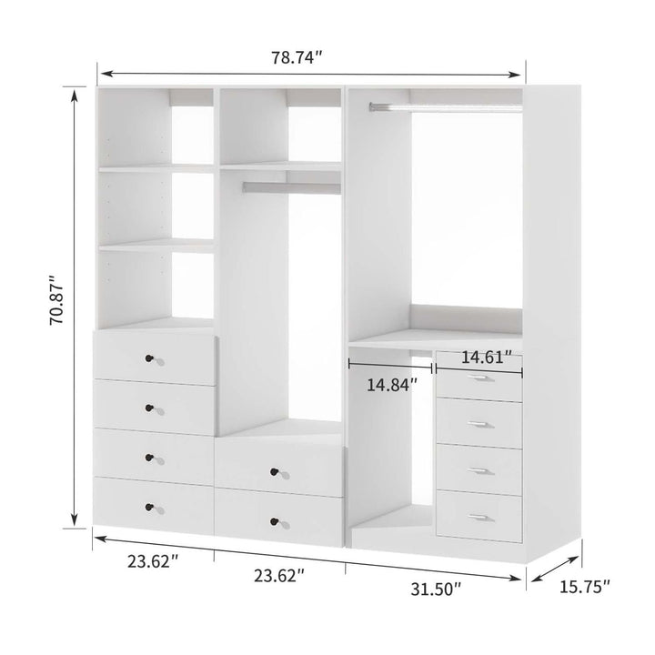 Closet System, Wood Closet System with 10 Drawers, Closet with 2 Hanging Rods for Bedroom Image 3