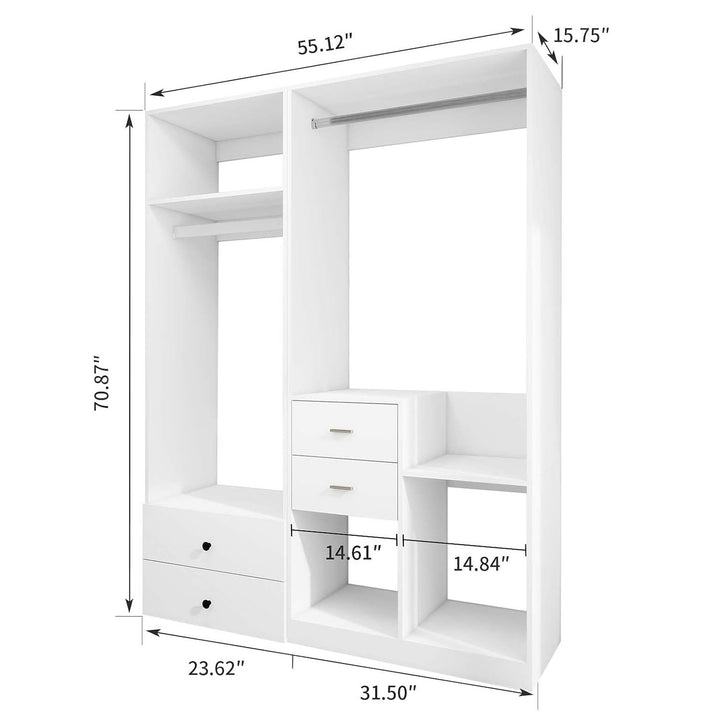 Closet Organizer System, Closet Shelving System with 4 Drawers, Modern Closet Organizer System with 2 Hanging Rails Image 3