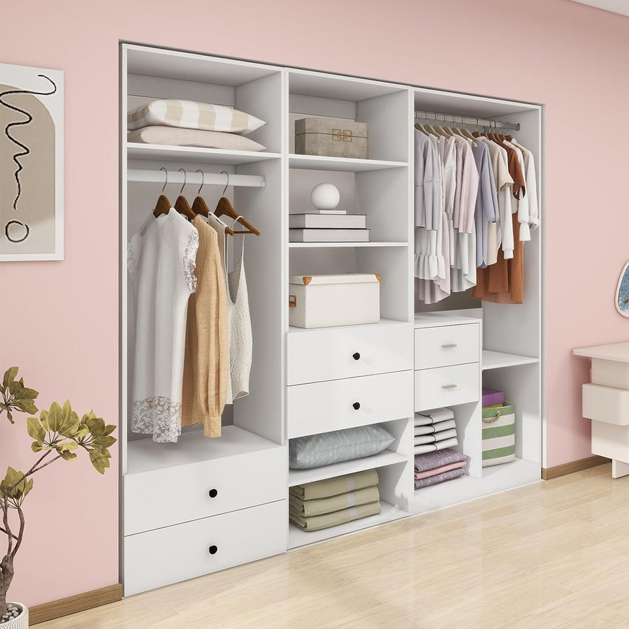 Closet System, Closet Organizer with 8 Drawers, Wood Closet with 2 Hanging Rods, Closet Organizerand Storage System for Image 1