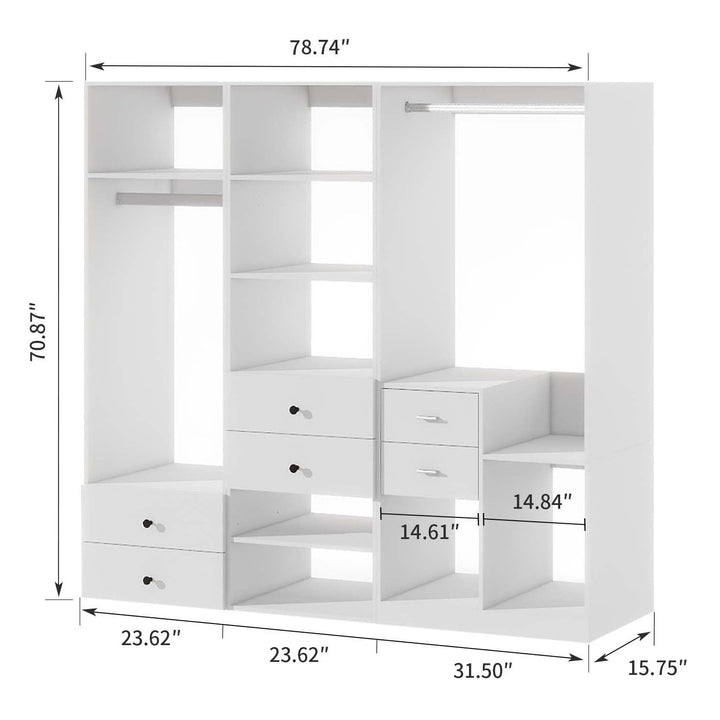 Closet System, Closet Organizer with 8 Drawers, Wood Closet with 2 Hanging Rods, Closet Organizerand Storage System for Image 3