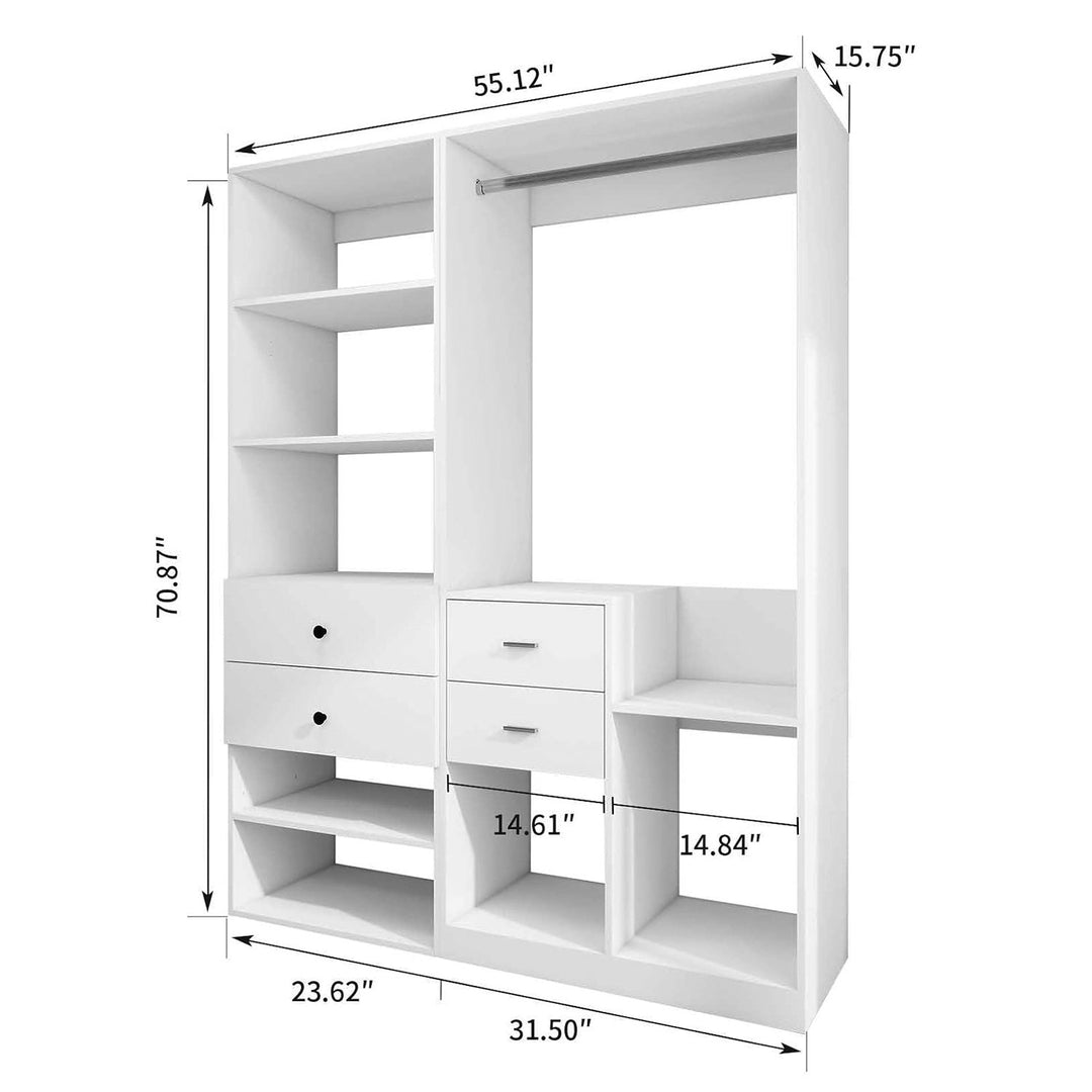 Closet Organizer System, Closet Shelving System with 4 Drawers, Modern Built in Closet with Hanging Rod, Walk in Closet Image 3