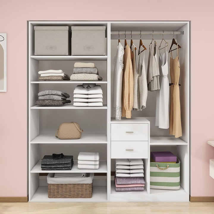 Closet System, Closet Shelving System with 2 Drawers, Modern Walk in Closet with Hanging Rod, Closet Organizers and Image 1