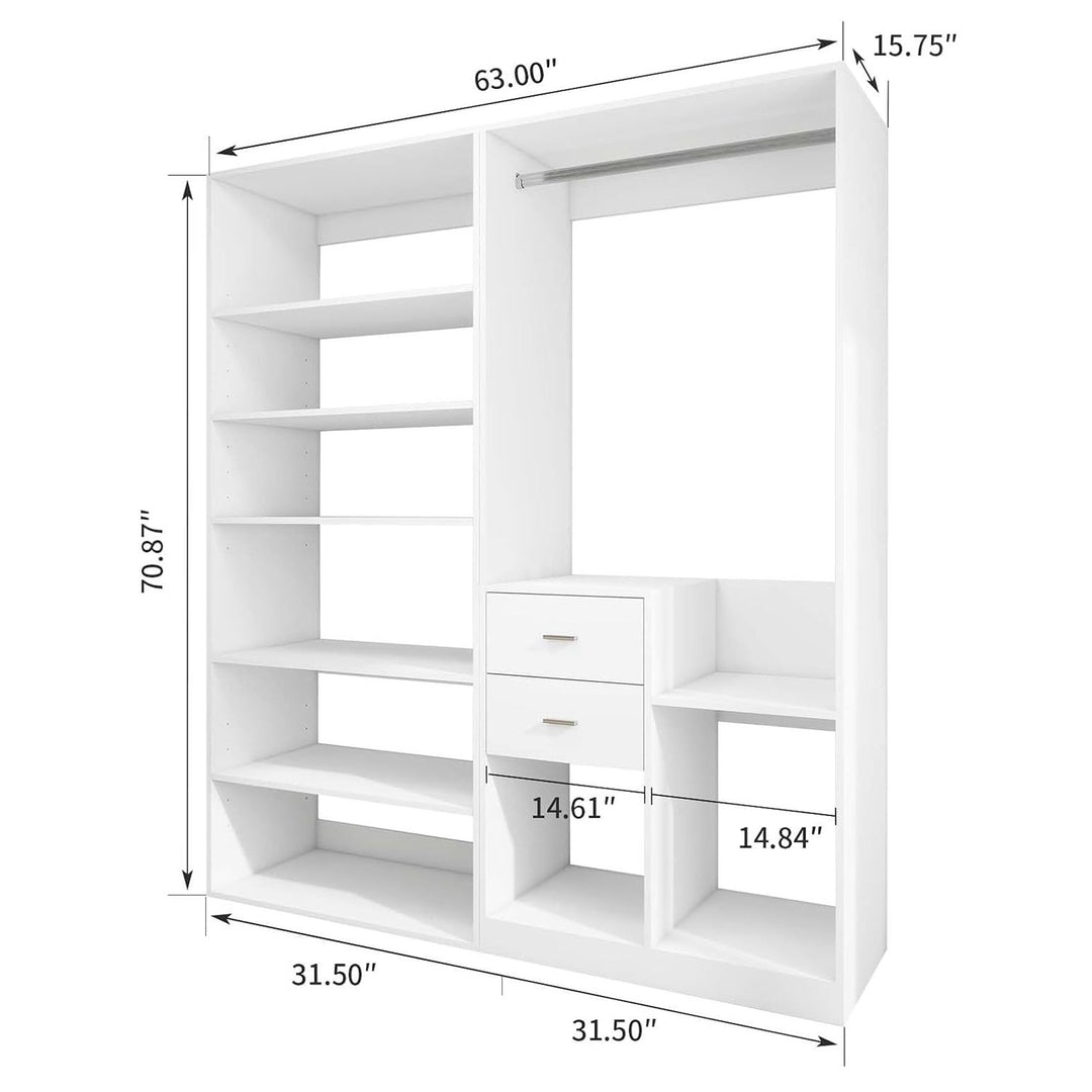 Closet System, Closet Shelving System with 2 Drawers, Modern Walk in Closet with Hanging Rod, Closet Organizers and Image 3