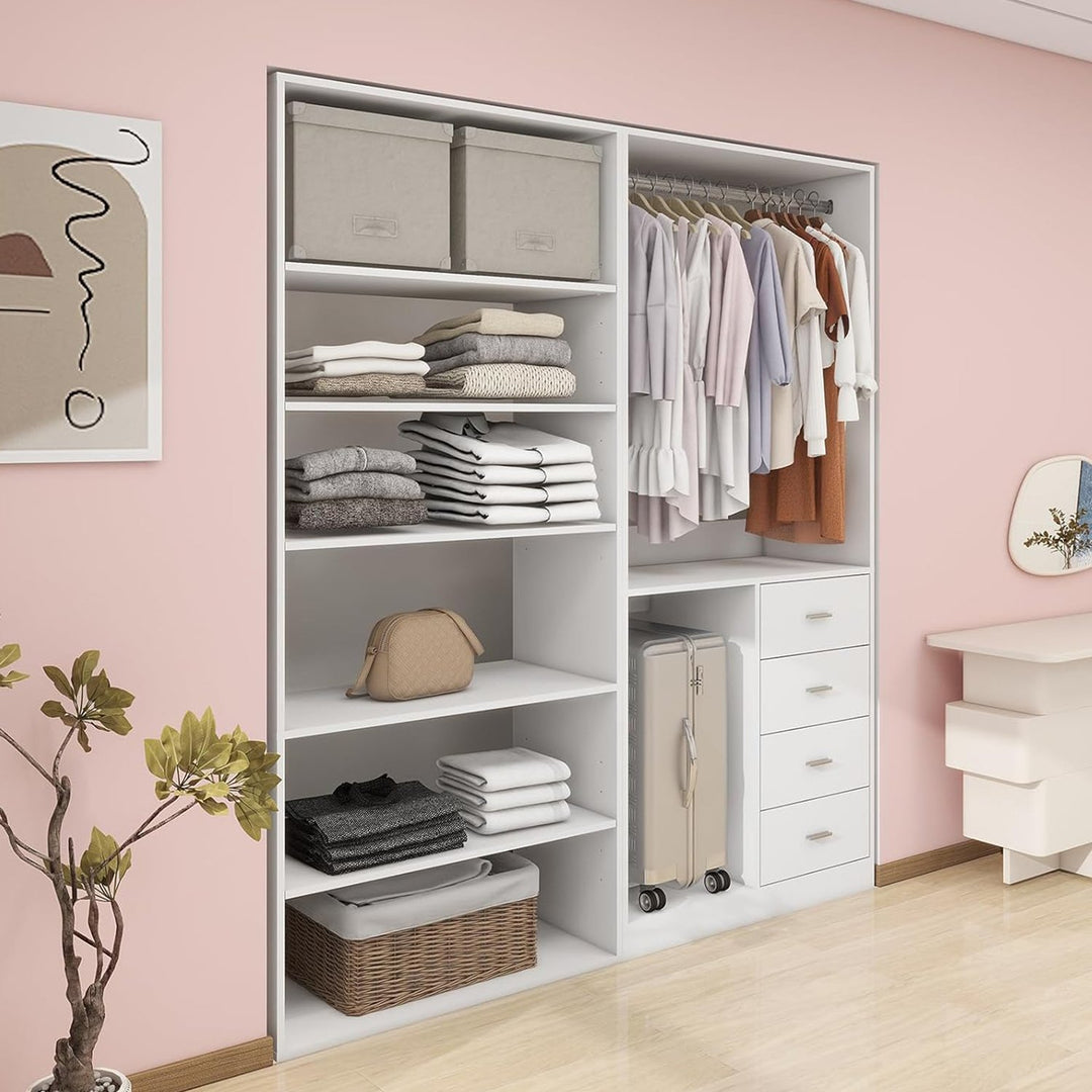 Closet System, Closet Shelving System with 4 Drawers, Closet Organizer System with 2 Hanging Rails, Closet Organizers Image 1