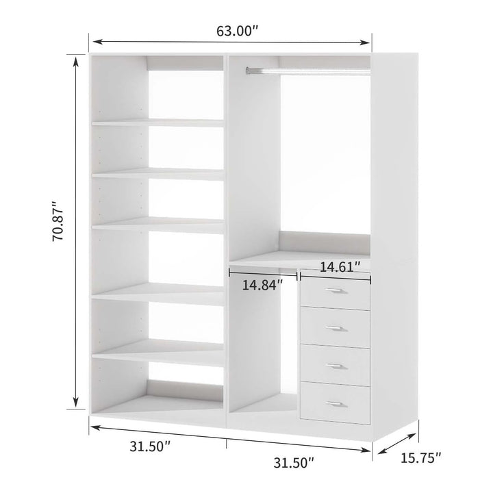 Closet System, Closet Shelving System with 4 Drawers, Closet Organizer System with 2 Hanging Rails, Closet Organizers Image 3