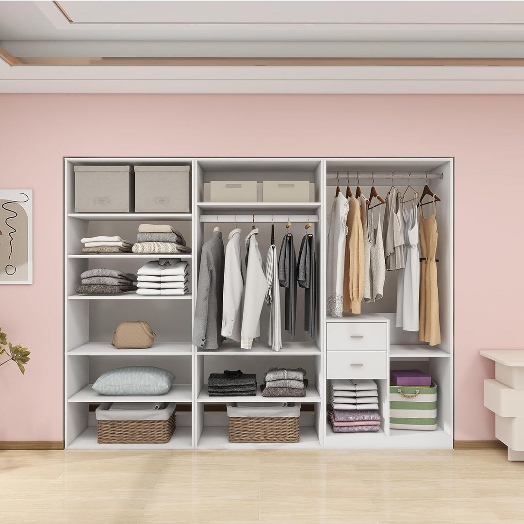 Closet System, Closet Shelving System with 2 Drawers, Closet Organizer System with 2 Hanging Rails, Closet Organizers Image 1