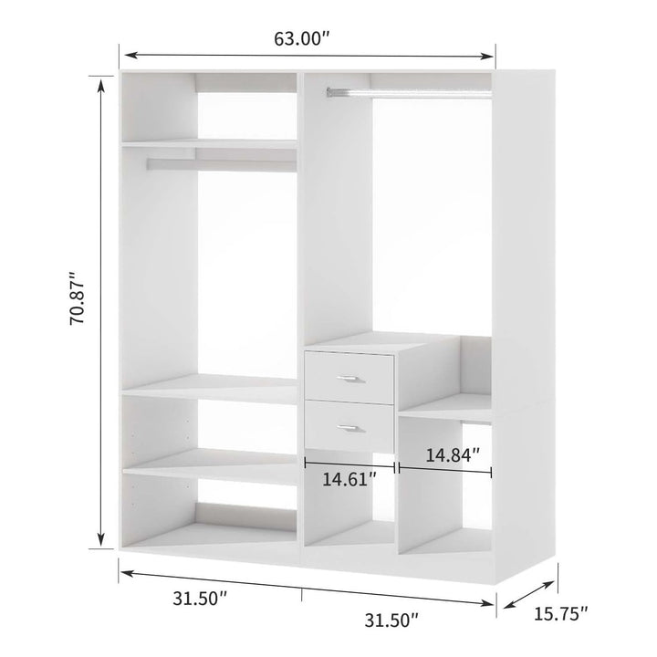 Closet System, Modern Closet Shelving System with 2 Drawers, Walk in Closet with 2 Hanging Rods, Closet Organizers and Image 3